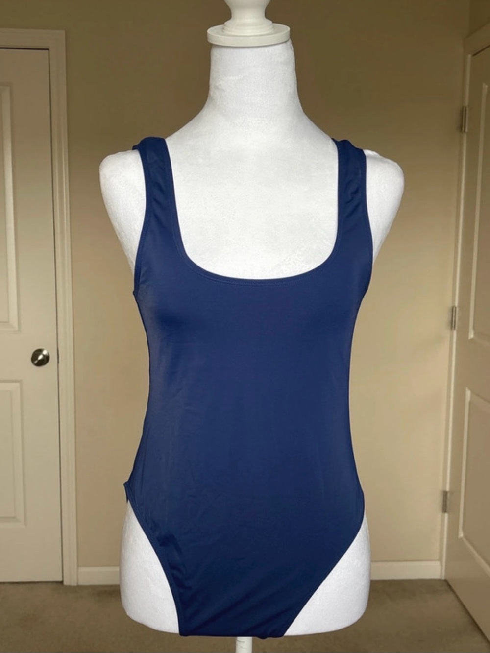I am Candella Women's Scoop Neck Navy Bathing Suit